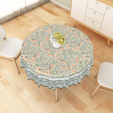 Aperturee - Aperturee Retro Green and White Floral Round Tablecloth for Vintage Farmhouse and Cottage Style Kitchen Decor
